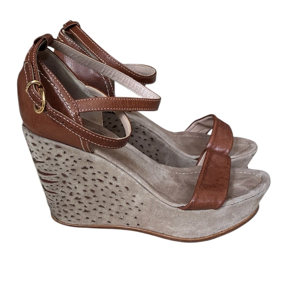 Napoleoni Leather Wedge Sandals Brown Size 37 Made in Italy
